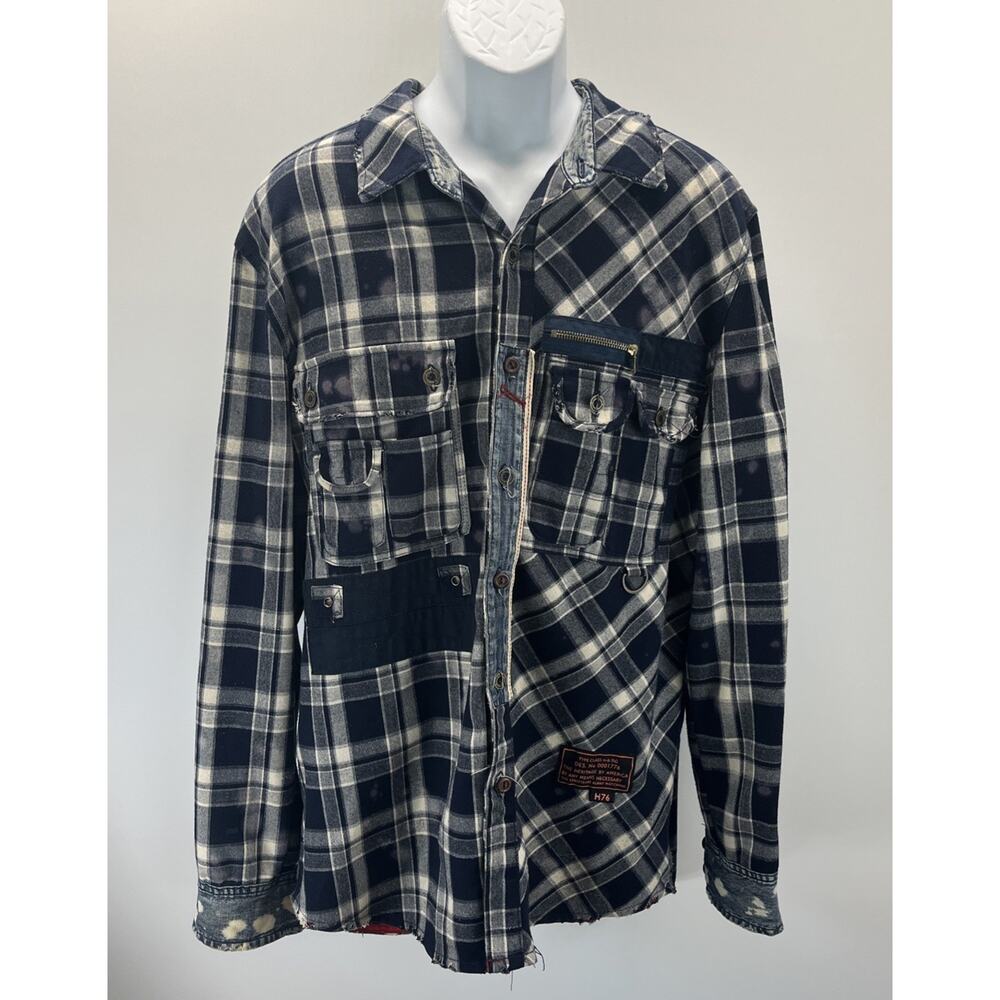 The Heritage America 1776 Shirt Mens XL Plaid Flannel Leather Patchwork Street